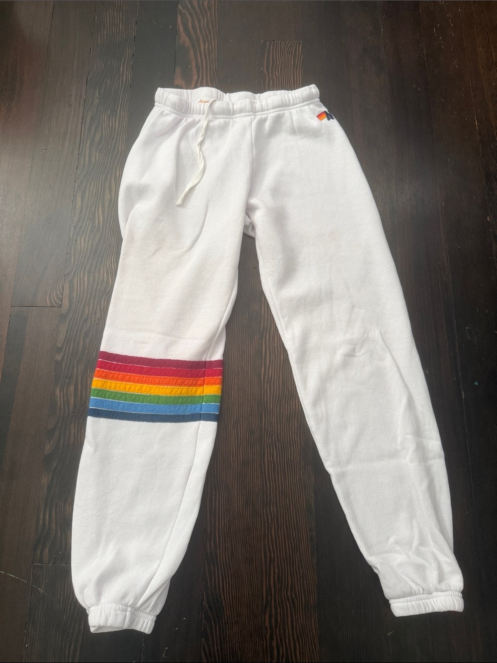 White Women’s Aviator Nation Small Sweatpants with Rainbow Stripe Detail